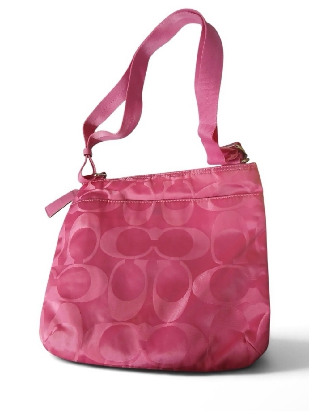 Coach Hot Pink Signature Nylon Crossbody Bag - Picture 2 of 5